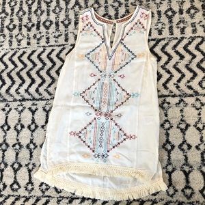 Embroidered linen fringe tunic